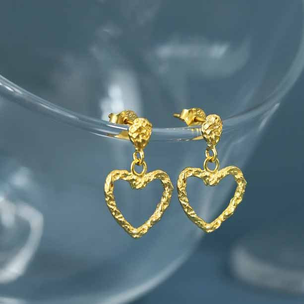 Herz Ohrhänger 925 Sterling Silber - Unregelmäßige hohle Herzen