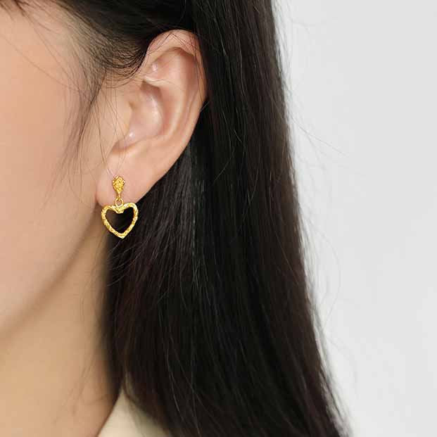 Herz Ohrhänger 925 Sterling Silber - Unregelmäßige hohle Herzen