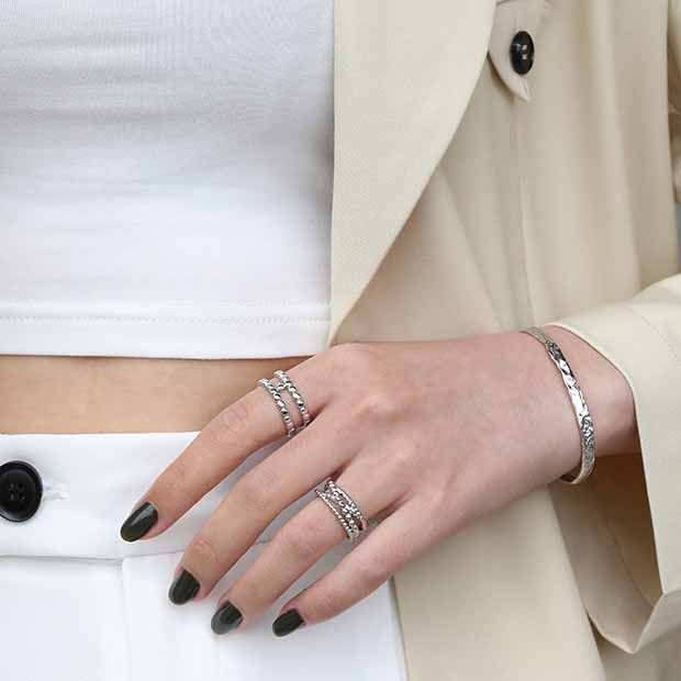 Wide Beads Cross 925 Sterling Silver Adjustable Ring - SterlingSilberSchmuck