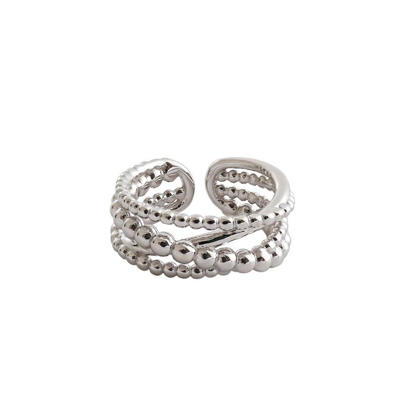 Wide Beads Cross 925 Sterling Silver Adjustable Ring - SterlingSilberSchmuck