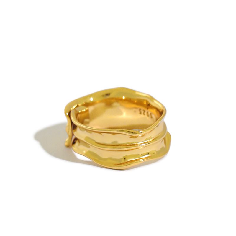 Simple Irregular Grain 925 Sterling Silver Adjustable Ring - SterlingSilberSchmuck