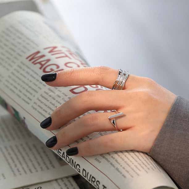 Simple Irregular Grain 925 Sterling Silver Adjustable Ring - SterlingSilberSchmuck