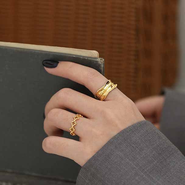 Simple Irregular Grain 925 Sterling Silver Adjustable Ring - SterlingSilberSchmuck