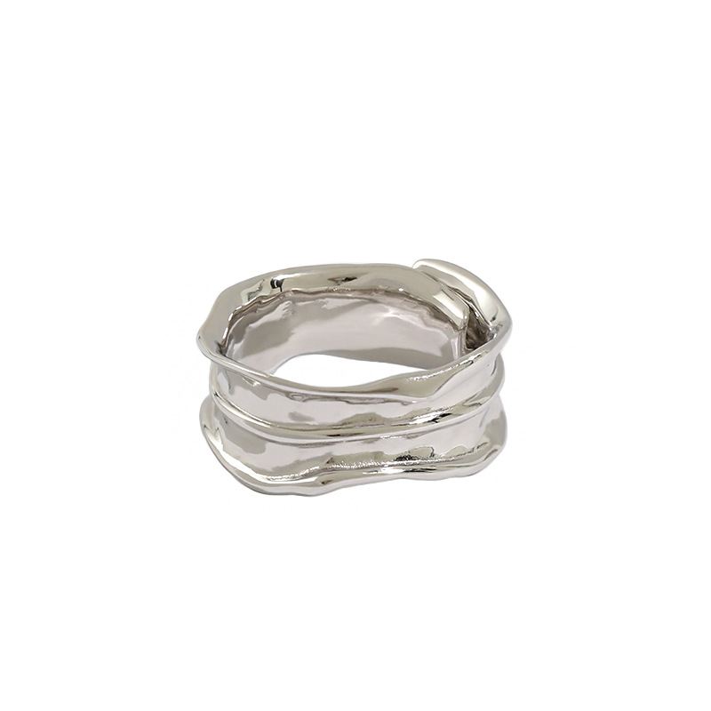 Simple Irregular Grain 925 Sterling Silver Adjustable Ring - SterlingSilberSchmuck