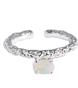 Simple Oval Created Opal 925 Sterling Silver Adjustable Ring - SterlingSilberSchmuck