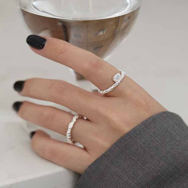 Simple Oval Created Opal 925 Sterling Silver Adjustable Ring - SterlingSilberSchmuck