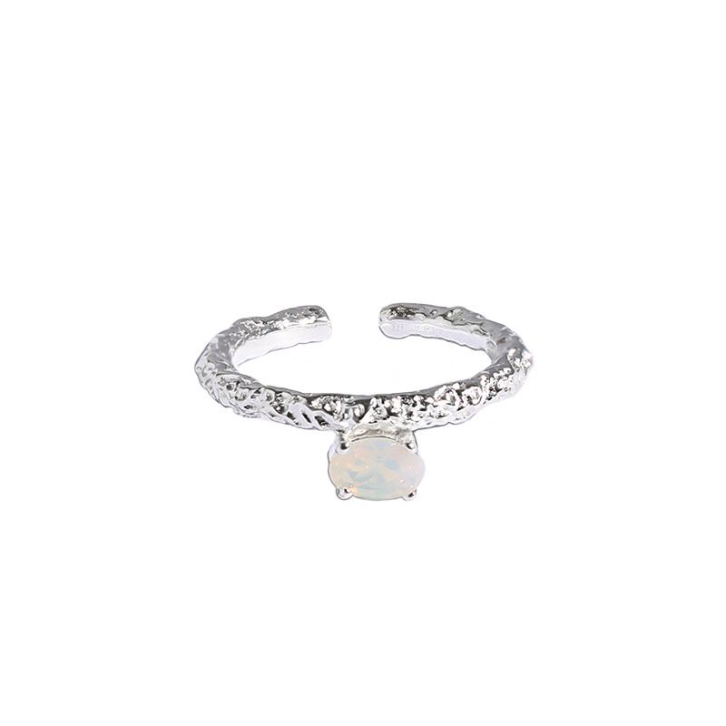 Simple Oval Created Opal 925 Sterling Silver Adjustable Ring - SterlingSilberSchmuck