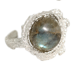 Elegant Round Natural Anemousite/Crystal CZ 925 Sterling Silver Adjustable Ring - SterlingSilberSchmuck