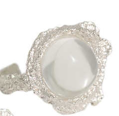 Elegant Round Natural Anemousite/Crystal CZ 925 Sterling Silver Adjustable Ring - SterlingSilberSchmuck