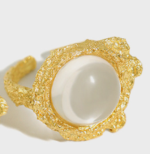Elegant Round Natural Anemousite/Crystal CZ 925 Sterling Silver Adjustable Ring - SterlingSilberSchmuck