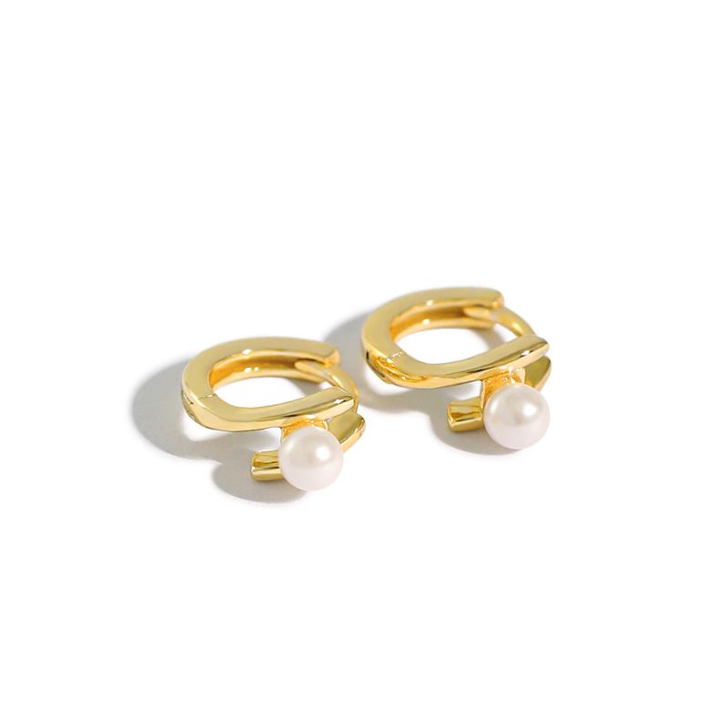 Shell Pearl Hoop Ohrringe 925 Sterling Silber elegant minimal