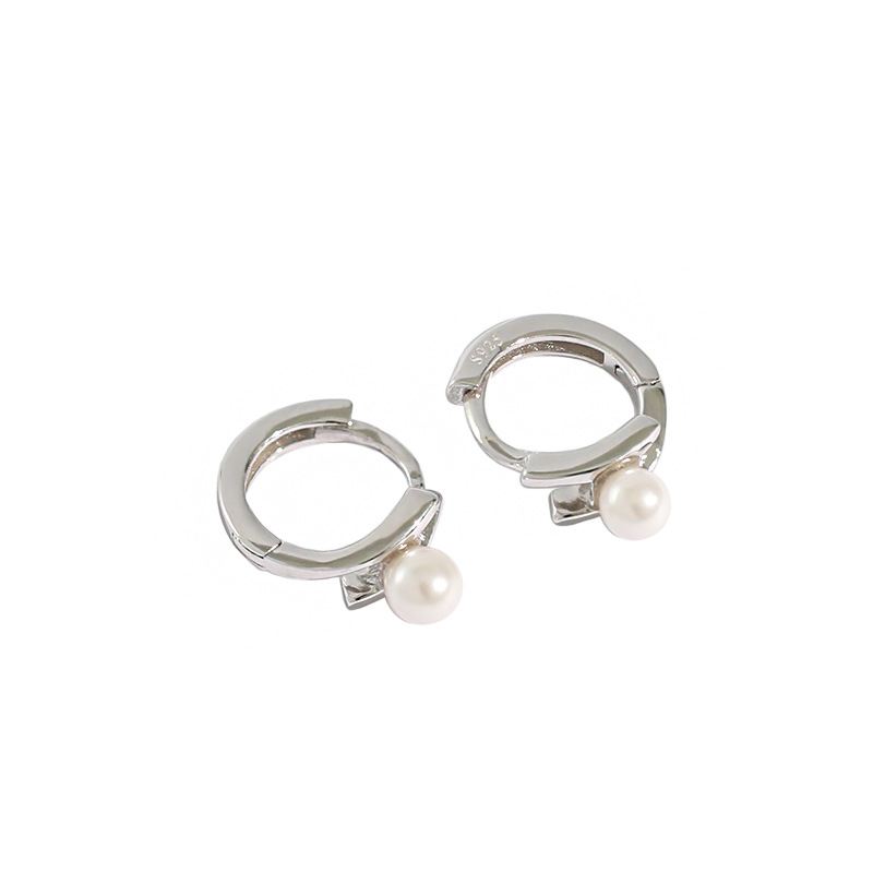 Shell Pearl Hoop Ohrringe 925 Sterling Silber elegant minimal