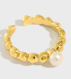 Natural Pearl Beads 925 Sterling Silver Adjustable Ring - SterlingSilberSchmuck