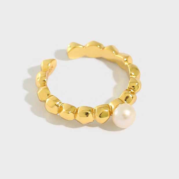 Natural Pearl Beads 925 Sterling Silver Adjustable Ring - SterlingSilberSchmuck