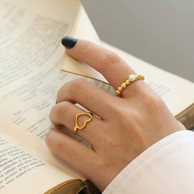 Natural Pearl Beads 925 Sterling Silver Adjustable Ring - SterlingSilberSchmuck