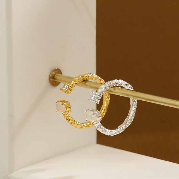Goldener Sandstein & Kristall Kette - 925 Silber Quadrat Kette