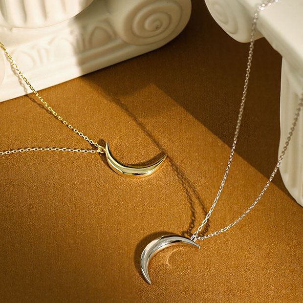 New Crescent Moon 925 Sterling Silver Necklace - SterlingSilberSchmuck