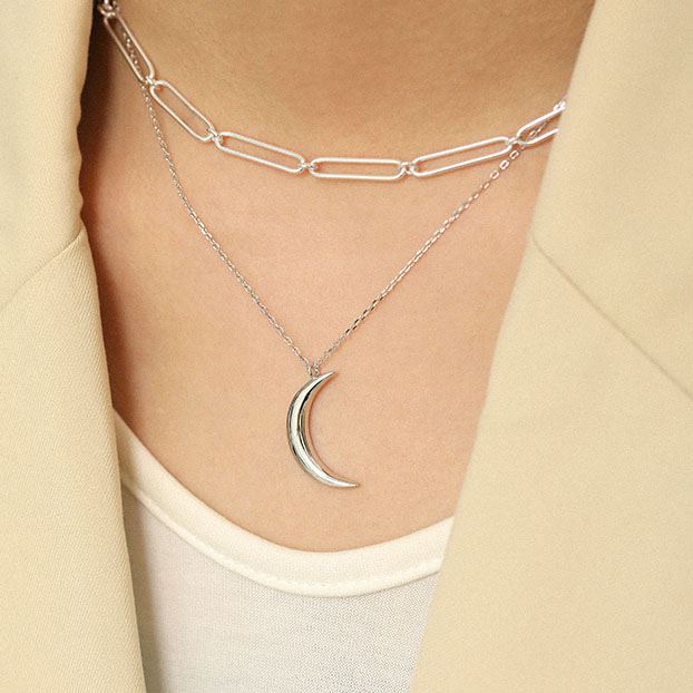 New Crescent Moon 925 Sterling Silver Necklace - SterlingSilberSchmuck