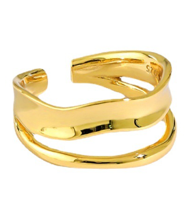 Doppelschicht Linien Ring aus 925 Sterlingsilber, verstellbar, mit elegantem Design von silverbene in gelb-goldener Farbe.