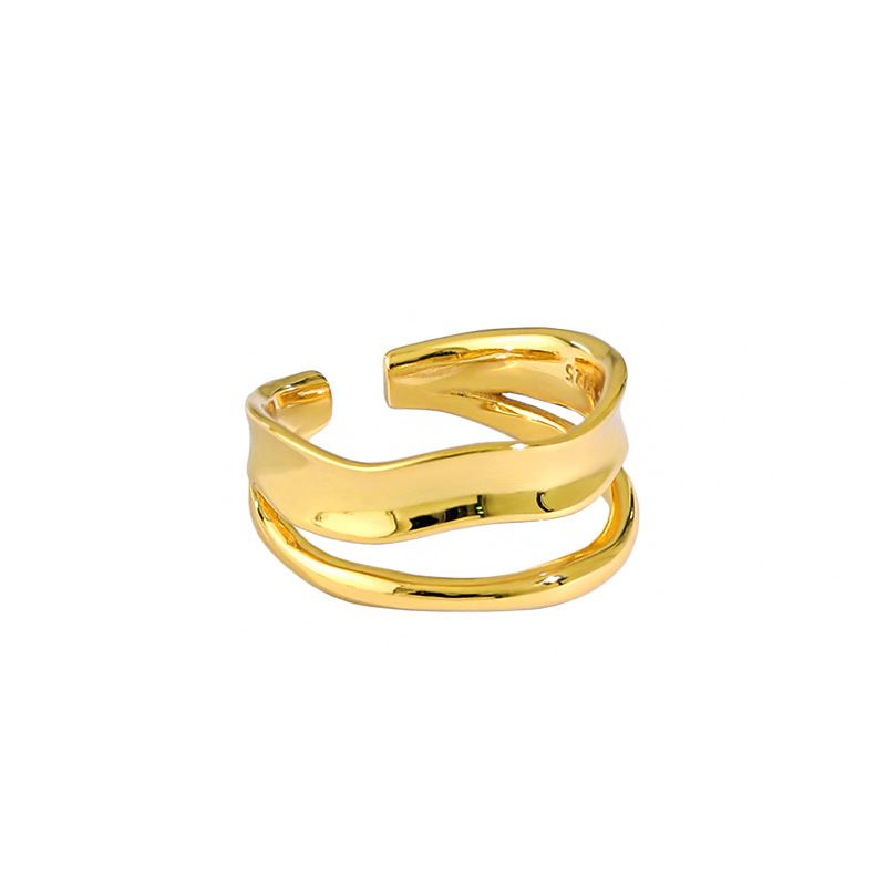 Adjustable double-layer line ring in 925 sterling silver by silverbene, showcasing a sleek, modern design.