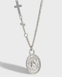 Gift Oval Tag Cross Chain 925 Sterling Silver Necklace - SterlingSilberSchmuck