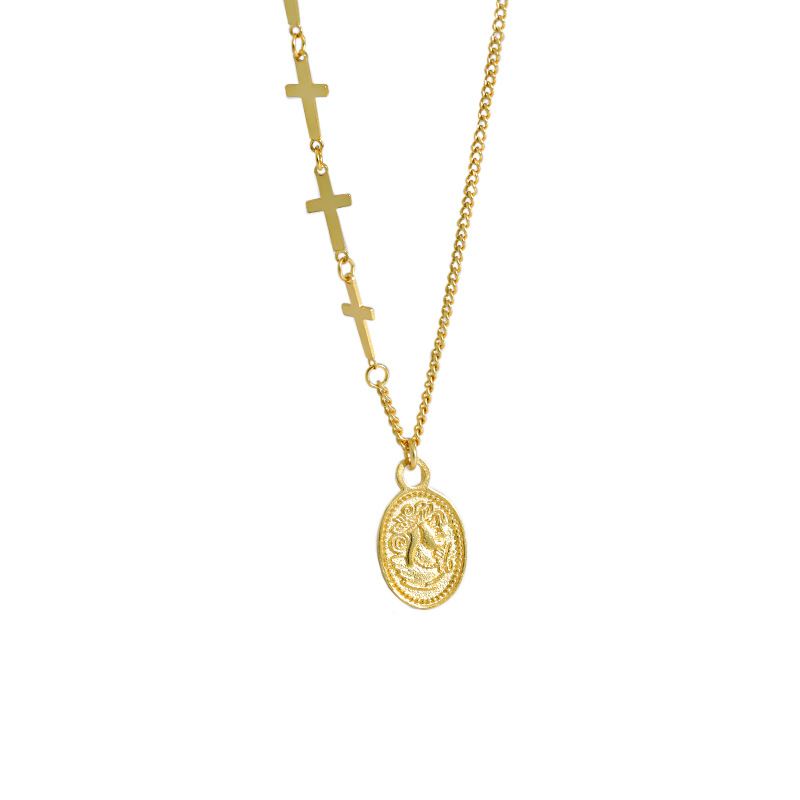Gift Oval Tag Cross Chain 925 Sterling Silver Necklace - SterlingSilberSchmuck