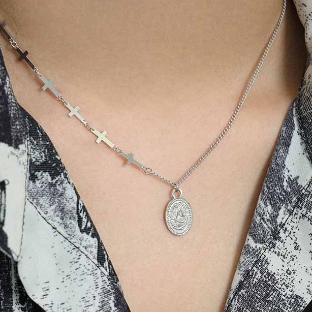 Gift Oval Tag Cross Chain 925 Sterling Silver Necklace - SterlingSilberSchmuck