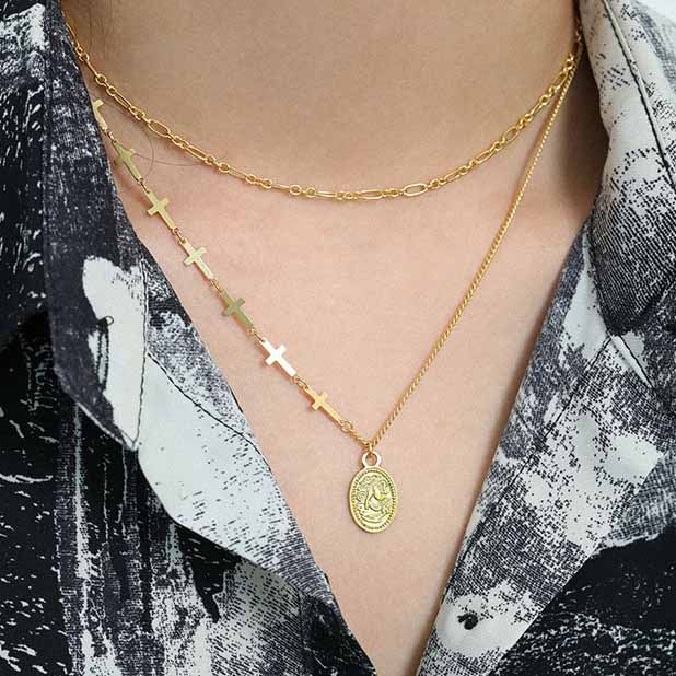 Gift Oval Tag Cross Chain 925 Sterling Silver Necklace - SterlingSilberSchmuck