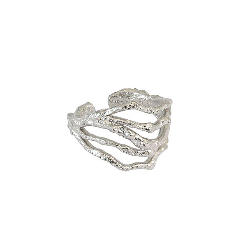 Irregular Hollow Multi Layer 925 Sterling Silver Adjustable Ring - SterlingSilberSchmuck