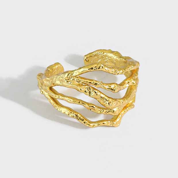 Irregular Hollow Multi Layer 925 Sterling Silver Adjustable Ring - SterlingSilberSchmuck