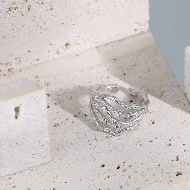 Irregular Hollow Multi Layer 925 Sterling Silver Adjustable Ring - SterlingSilberSchmuck