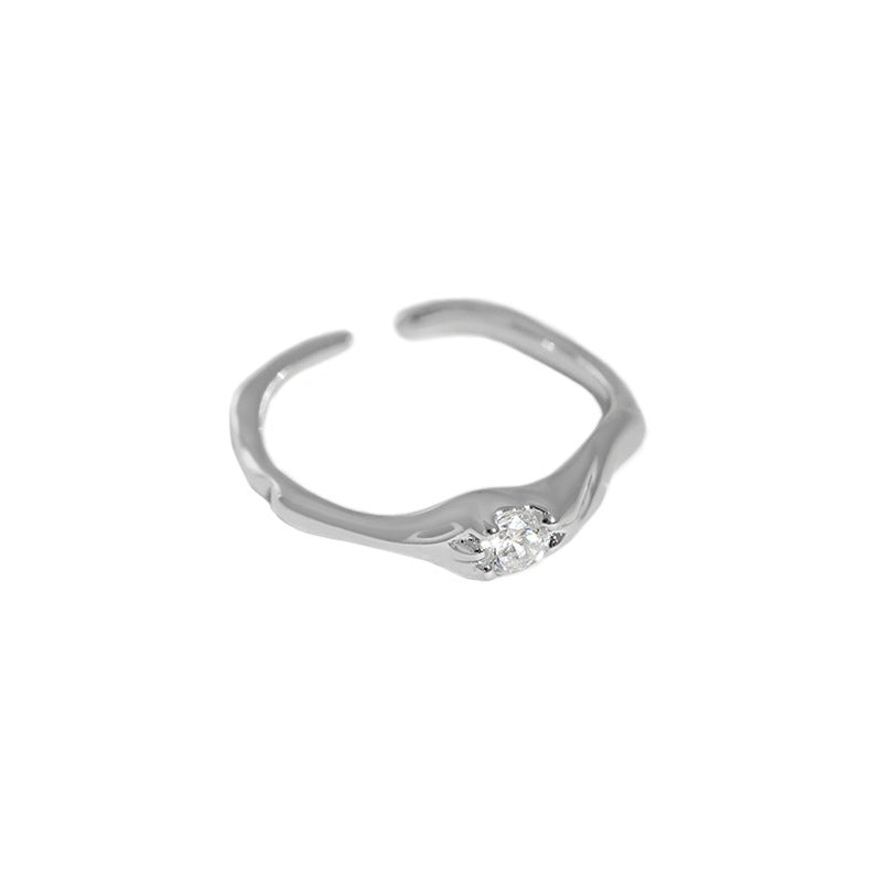 Unregelmäßiger CZ Ring 925 Sterling Silber verstellbar minimal