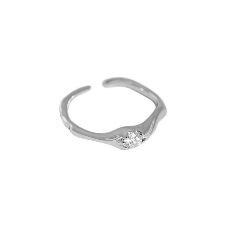 Unregelmäßiger CZ Ring 925 Sterling Silber verstellbar minimal