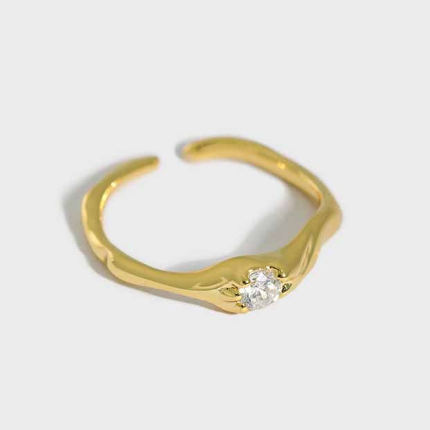 Unregelmäßiger CZ Ring 925 Sterling Silber verstellbar minimal