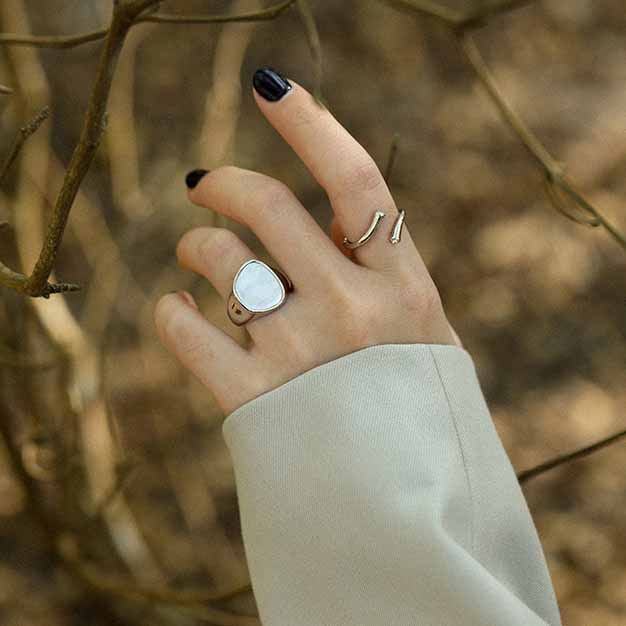 Unregelmäßiger runder Ring 925 Sterling Silber verstellbar modern