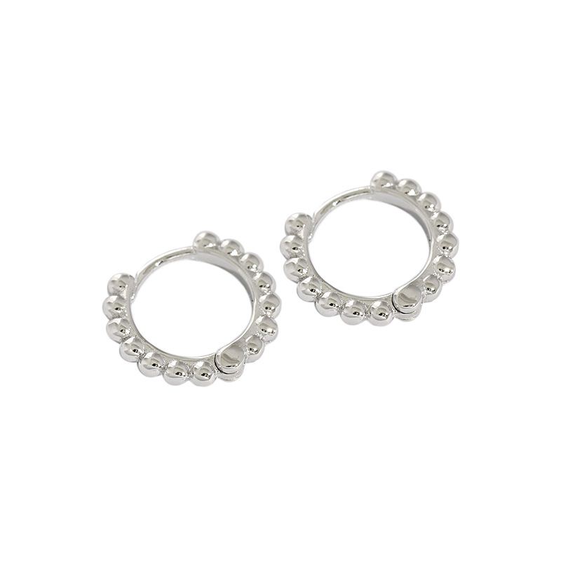 Fashion Beads Circle 925 Sterling Silver Huggie Hoop Earrings - SterlingSilberSchmuck