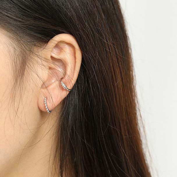 Fashion Beads Circle 925 Sterling Silver Huggie Hoop Earrings - SterlingSilberSchmuck