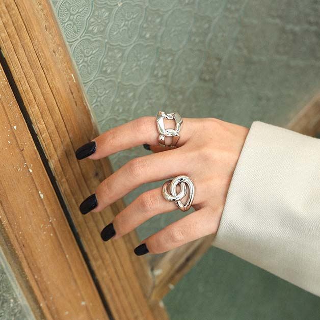 Unique Lines Cross 925 Sterling Silver Adjustable Ring - SterlingSilberSchmuck