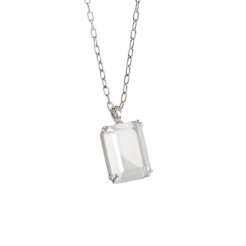 Goldener Sandstein & Kristall Kette - 925 Silber Quadrat Kette