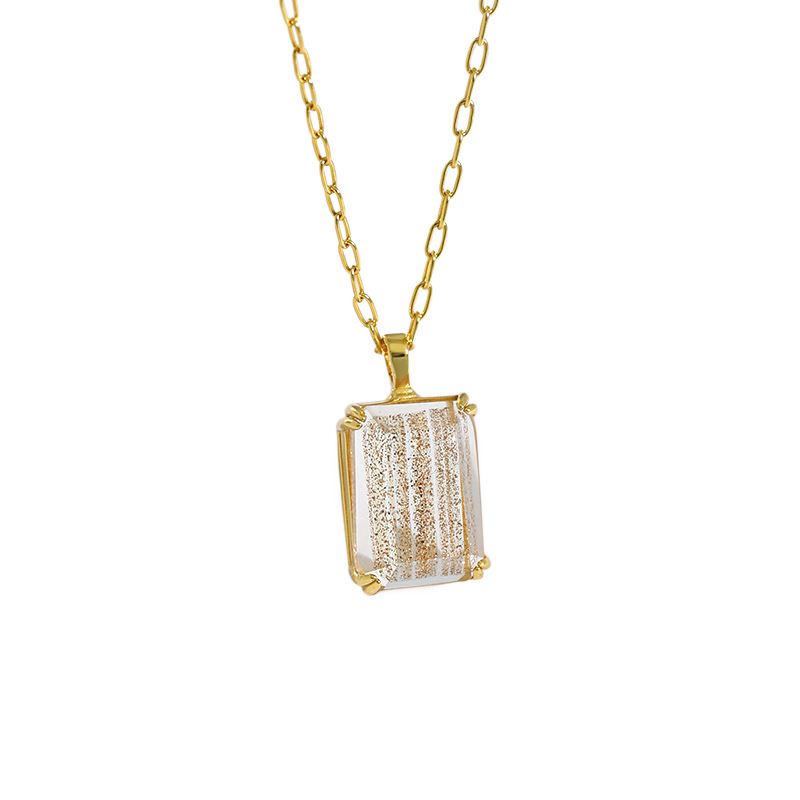 Goldener Sandstein & Kristall Kette - 925 Silber Quadrat Kette