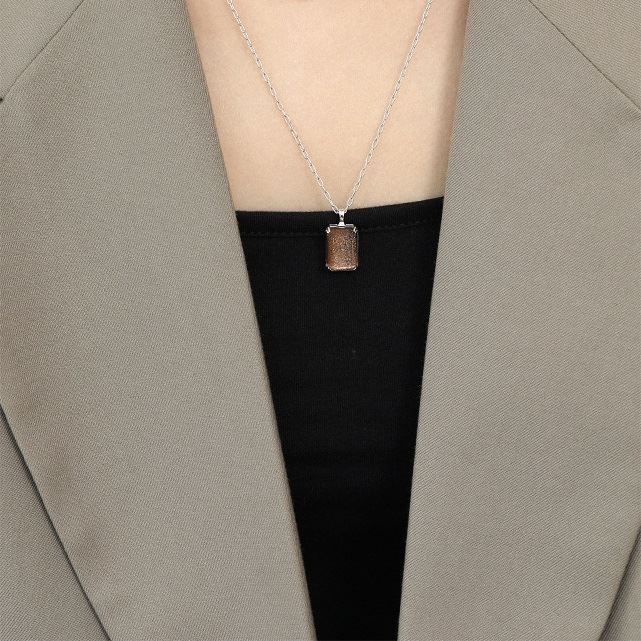 Goldener Sandstein & Kristall Kette - 925 Silber Quadrat Kette