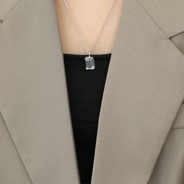 Goldener Sandstein & Kristall Kette - 925 Silber Quadrat Kette