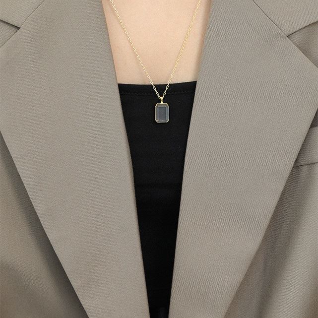 Goldener Sandstein & Kristall Kette - 925 Silber Quadrat Kette