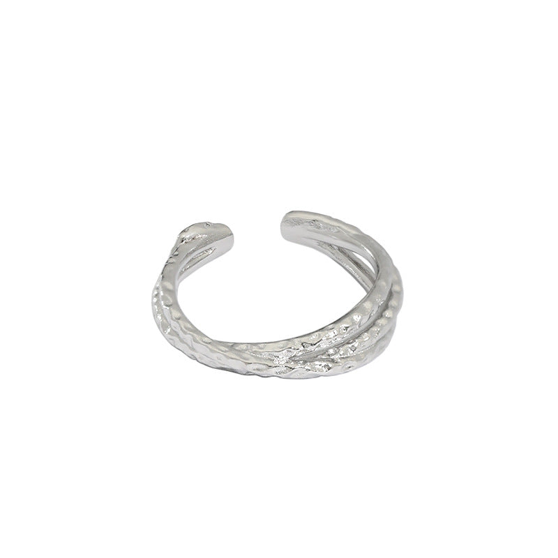 Adjustable 925 sterling silver Kreuzverwebung ring by silverbene, showcasing intricate woven design and polished finish.
