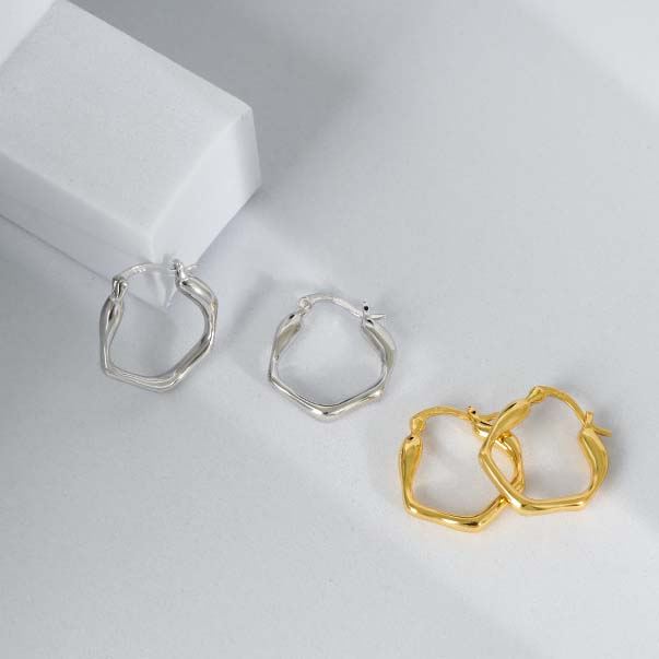 Fashion Irregular Geometry 925 Sterling Silver Hoop Earrings - SterlingSilberSchmuck