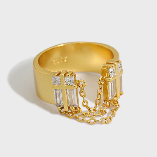 CZ Ketten Ring 925 Sterling Silber verstellbar modern elegant