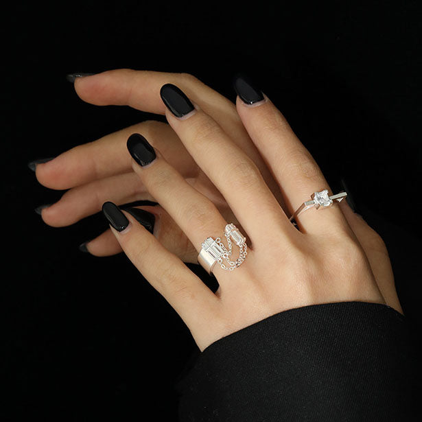 CZ Ketten Ring 925 Sterling Silber verstellbar modern elegant