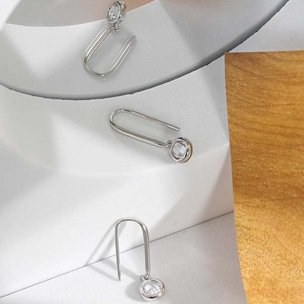Runde CZ U-Form Ohrstecker 925 Sterling Silber - Damen Ohrringe