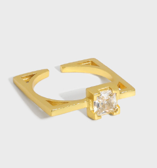 Square CZ Ring 925 Sterling Silber verstellbar geometrisch modern