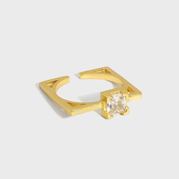 Square CZ Ring 925 Sterling Silber verstellbar geometrisch modern